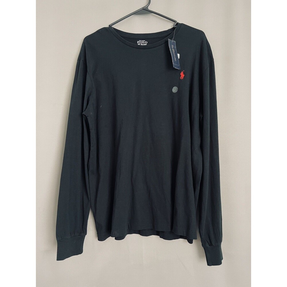 Polo Ralph Lauren Mens L Long Sleeve T Shirt Black Red Pony Logo 100% Cotton NWT